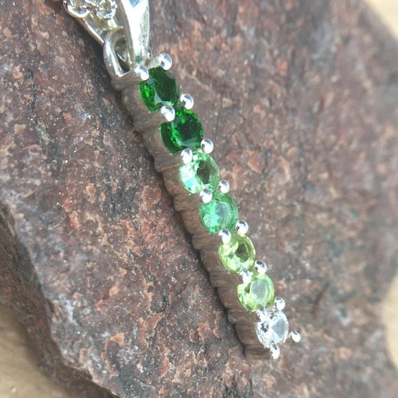 Genuine Gems Green Ombre Pendant .925 Silver Tsavorite Peridot Chrome Diopside - Picture 14 of 16